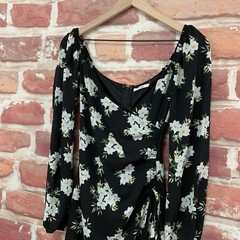 Francescas Mi Ami Dress Womens XXS Black Multicolor Floral Side Tie Zip Up