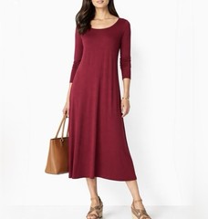 💥Eileen Fisher Scarlet Red Viscose Jersey Keyhole-Back Midi Dress Sz Medium 💛
