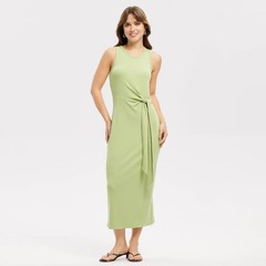 Women Ribbed Tie-Waist Maxi Bodycon Dress – A New Day Green M