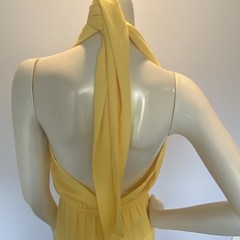 VICI Yellow Halter Backless Open Back Chiffon Midi Dress Pleated XL D-4989