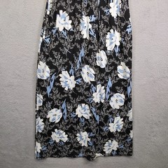 Womens Maxi Dress M Black White Floral Stretch Comfort Cottagecore Classic Flowy