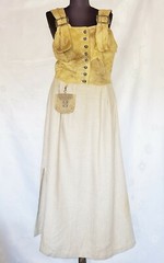 VINTAGE HANDMADE TYROL OKTOBERFEST DIRNDL LINEN LEATHER WOMENS DRESS US 12 EU 40