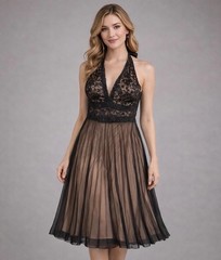 NWT Y2K AGB Halter Dress Womens 16 Pleated Lace Blake Nude