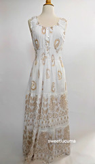 NWT Me 2 Magic Anthropologie Maxi Dress L Ivory Gold Lurex Cotton Smocked Boho