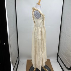 ASOS Design Dress Womens 6 Cream High Neck Frill Trim Twill Keyhole Back Midi
