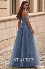 Stacees Prom Dress – A-line V Neck Sleeveless Sweep Train Tulle Prom Dress NWT