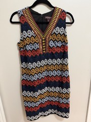 Johnston & Murphy Multicolor Embroidered Lace Sheath Dress V-Neck Sleeveless