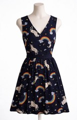ModCloth Unicorn Rainbow Star Fit & Flare Dress Medium Navy Multicolor PRIDE