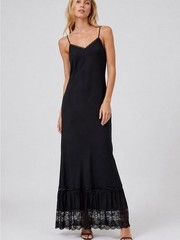 Twinset Milano Black Lace Trim Chiffon Slip Dress Maxi Column Sz M/L Whimsigoth