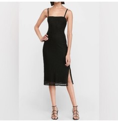 NWT Express black ribbed square neck dress, size L, lined, side slit, stretchy