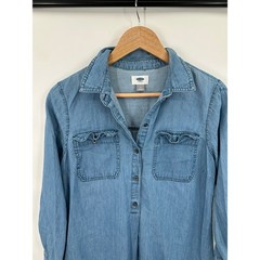 Old Navy Tunic Dress Womens M Chambray Western Rodeo Farm Ranch Cowgirl Light