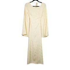 Lulus Cream Floral Jacquard Open Back Bell Sleeve Maxi Dress XS 31309L NEW