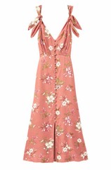 REBECCA TAYLOR Sunset Pink Floral Print LITA Silk Blend Bow Button Midi Dress 10
