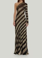 Naeem Khan Women&rsquo;s Black Silk Chiffon Striped One-Shoulder Gown Dress Size 6