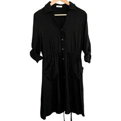 MOD REF Black Shirt Dress Button Front Classic Dress Size Large