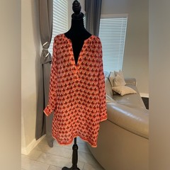 J. Crew Cabana SP25 Mini Dress in Block Print 100% Ramie – Coral Multi L