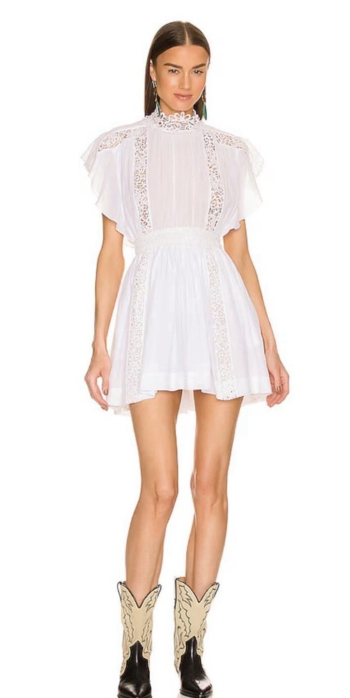 ISABEL ETOILE MARANT GISELE LACE TRIM WHITE MINI DRESS SIZE 36/ US 4-S $795