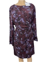 41 Howthorn Floral Wrap Dress Womens Plus Size 1X-2X Fitted Zip Back Tie Waist