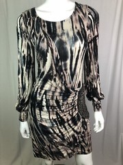 Sao Paulo Women’s Small Beaded Stretchy Ruched Bodycon Tie Dye Black Dress