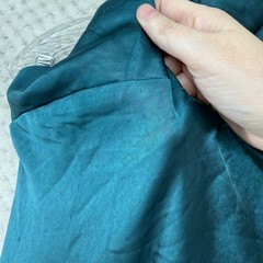 KouNai Halter Midi Dress Womens Size M Teal Satin V-Neck Front Slit Cocktail