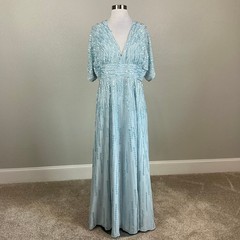 Mac Duggal 10807 Blue Evening Gown Beaded Chiffon Long A-Line Dress Size 12