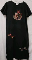 Casey Coleman Womens Size Medium Black Tshirt Maxi Dress Cat Embroidered Cotton