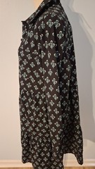 Crown & Ivy Lg Black w/ Green Block Print Tier Midi Dress Long Sleeve 97% Cotton