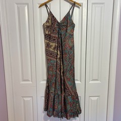 Manvi Dress Summer Silk Blend Boho Maxi Paisley Flowy Festival Free Size