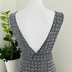 Bohme Tweed Jumper Dress Button Up V-Neck Fringed Hem Pinafore Retro Pinup Small