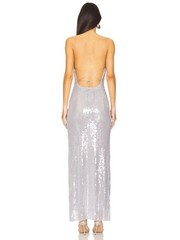 Bec + Bridge Aishya Grey Sequin Cowl Neck Lace Up Back Maxi Dress Size 2