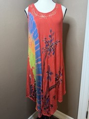 Pam’s Collection Vintage Red Tie Dye Dress/swim Suit Cover Up Free Size