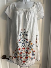 Tory Burch Dress Women&rsquo;s White Embroidered Boho Scoop Neck/off Shoulder, L