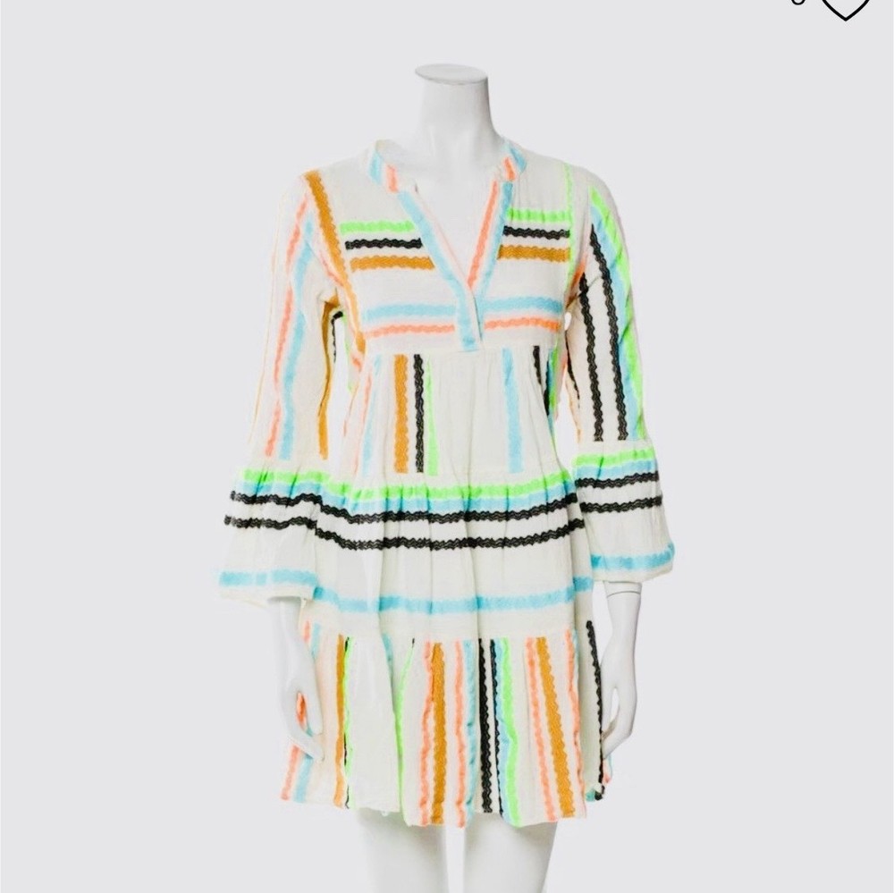 NWT Devotion Twins Ella Embroidered Boho Tiered Mini Dress White Resort Vacation