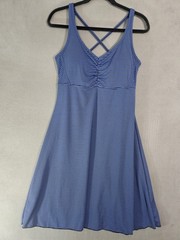 Prana Dress Size XL Cross Straps Blue Stripe Fit Flare Shelf Bra Stretch Golf