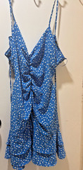 Woman&rsquo;s Floral Mini Dress Ruffle Front Open Tie-back Size Large