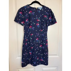Draper James Navy Floral Polka Dot Short Sleeve Shift Size 4 Interview Dress
