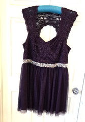 Dress DEB Women Plus Size Purple Lined Lace Sweetheart Neck Sequin waist Aline