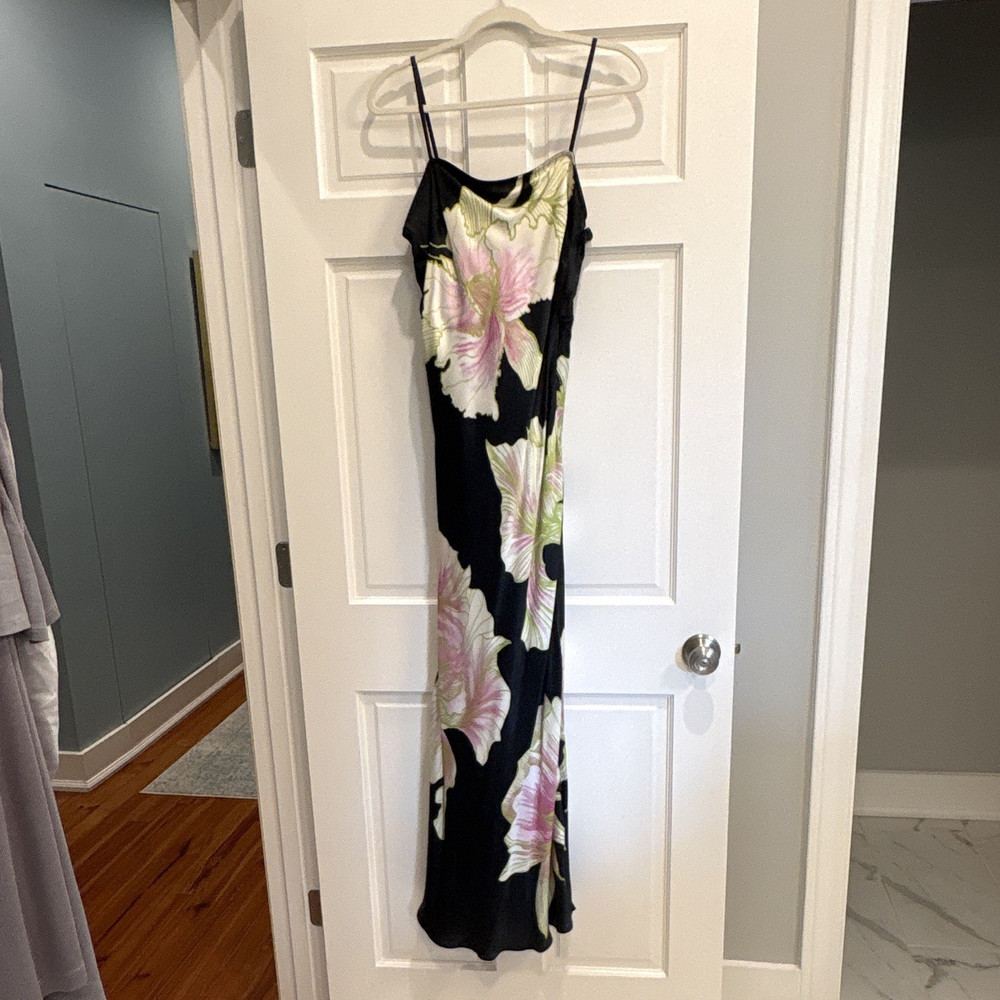 Conditions Apply Medium Black Floral Maxi Slip Dress Adjustable Straps (Anthro)