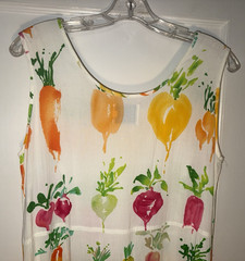 Vintage Jams World FoodArt Midi Shift Dress Radish Pattern Side Slit Size M e159