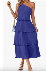 Women&rsquo;s Summer One Shoulder Sleeveless Pleated Ruffle Tiered, Size Large