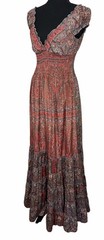 Cienna Womens Smocked Waist Tiered Maxi Dress Medium Silk Blend Flowy Boho