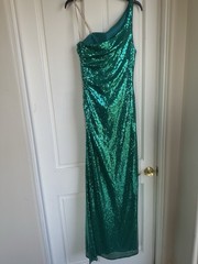 Faviana Green Solid Sequin One-Shoulder Strappy Sleeveless Long Maxi 10