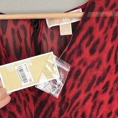 Michael Kors Leopard Print Georgette Mini Dress Red Blaze Long Sleeve 8 NWT