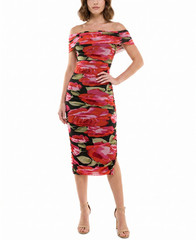 B Darlin Juniors Ruched Mesh Off-The-Shoulder Bodycon Dress Black/Multi Size M