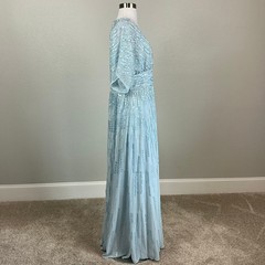 Mac Duggal 10807 Blue Evening Gown Beaded Chiffon Long A-Line Dress Size 12
