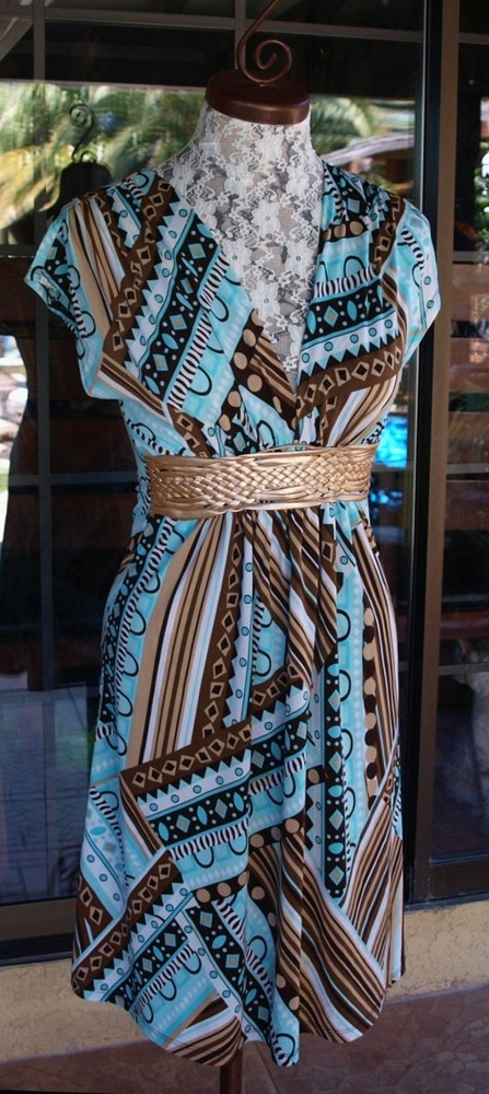 Empire Waist Back Tie Belted Knee Length Dress Sz. S 32&Prime; Bust