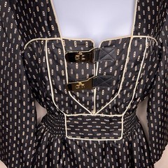 SIZE 6 LAUREN MOFFATT SILK DRESS LUXURY BLACK GOLD BEIGE ELASTIC WAIST EVENT
