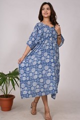 Women’s Handmade Cotton Kaftan Style Indian Short Dress Summer Block Print Gown