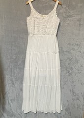 Crochet Top Boho Tiered Maxi Tank White Dress Jessica Taylor Size L Tall Prairie