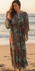 Anthropologie Boemo Women&rsquo;s Maxi Dress Tiered, Floral, Green, Large Boho L